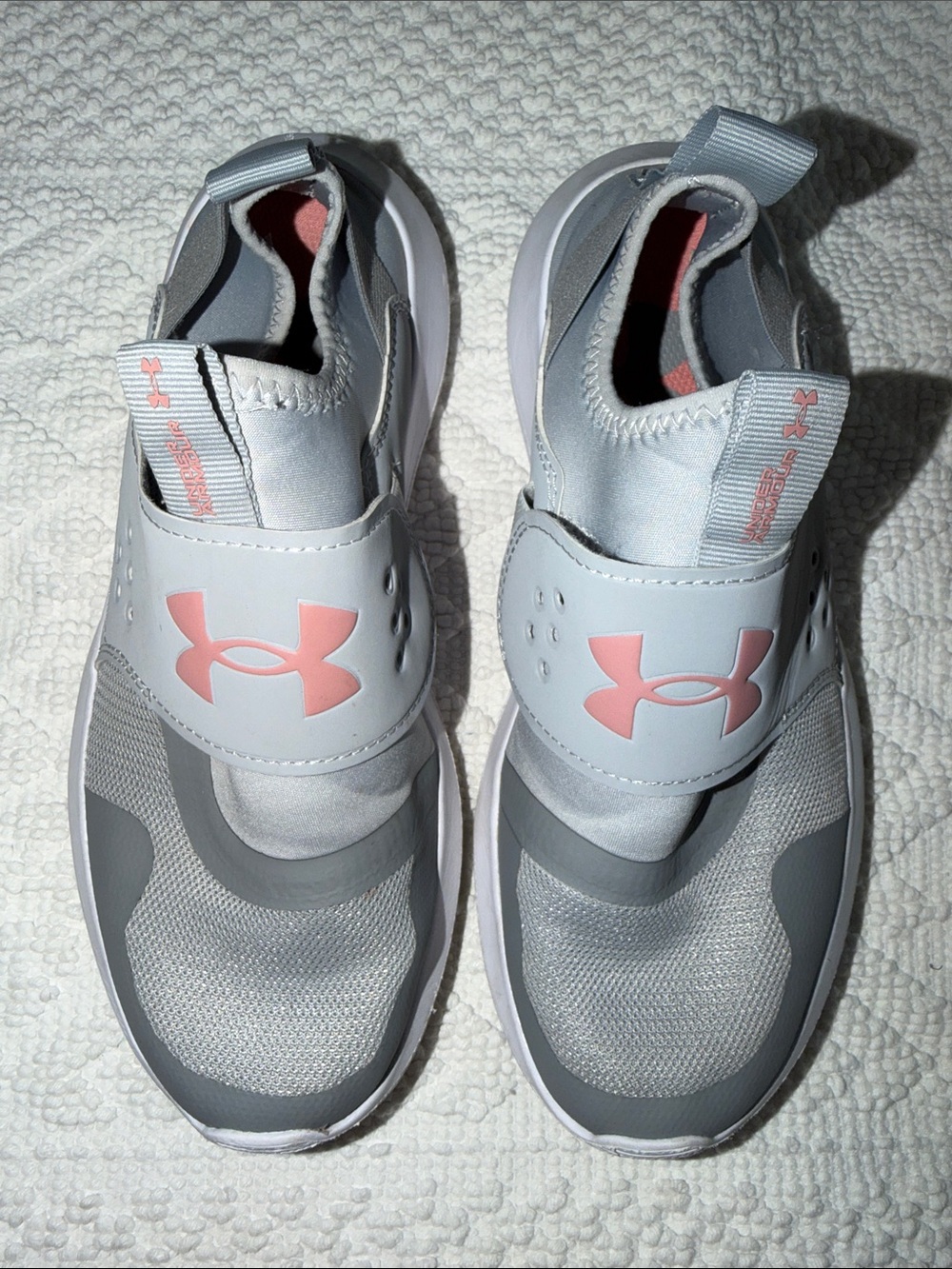 Under Armour Kids' Light Gray and Pink Slip-On Athletic Sneakers